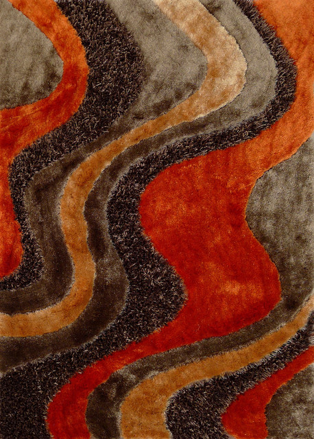 ~4'x6' Brown With Orange Hand-Tufted Living Room Shaggy Area Rug ...
