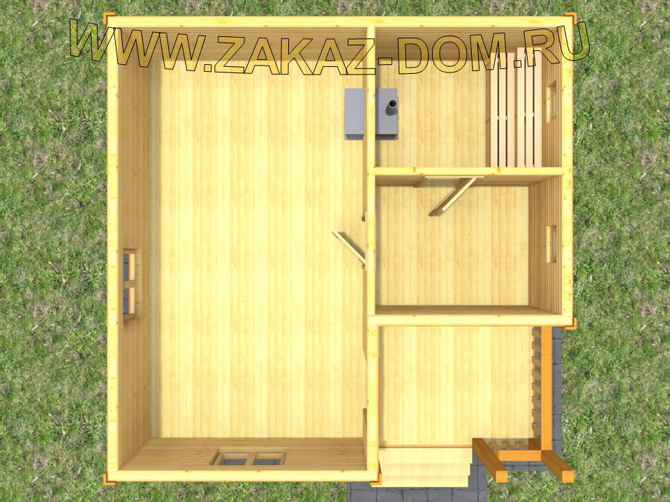 Проект одноэтажной бани из бруса (6х6 м) : Б-108