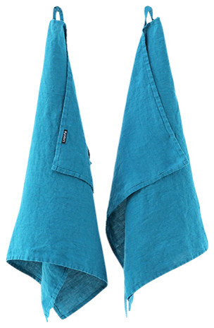 Set of 2 Stone Washed Linen Tea Towels Marine Blue