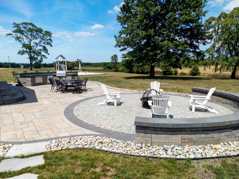 Cream Ridge, NJ: Outdoor Kitchen and Paver Patio with Firepit Area