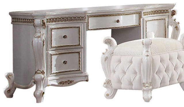 Acme Picardy Vanity Desk Antique Pearl Finish