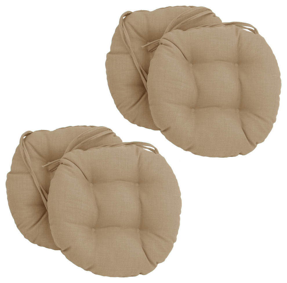 16" Polyester Solid Outdoor Round Tufted Chair Cushions, Set of 4, Sandstone