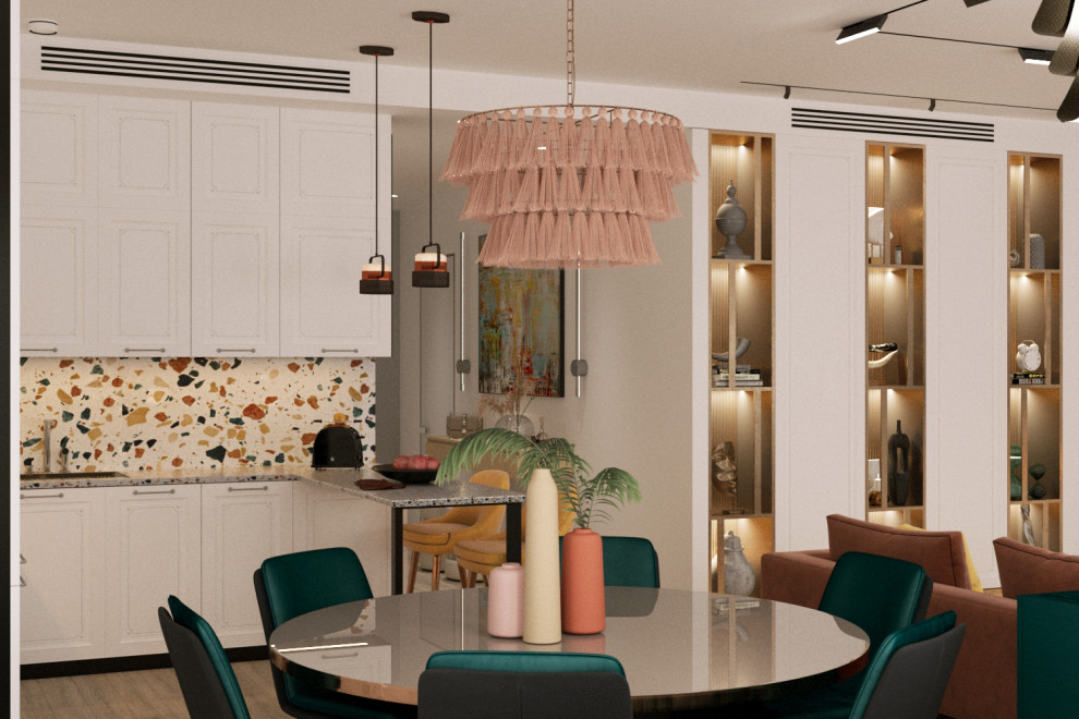 Кухня-гостиная ЖК Родной город проект "Солнечное конфетти"