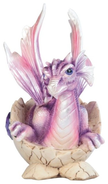 5.5 Inch Purple Baby Dragon in Eggshell with Gem Figurine
