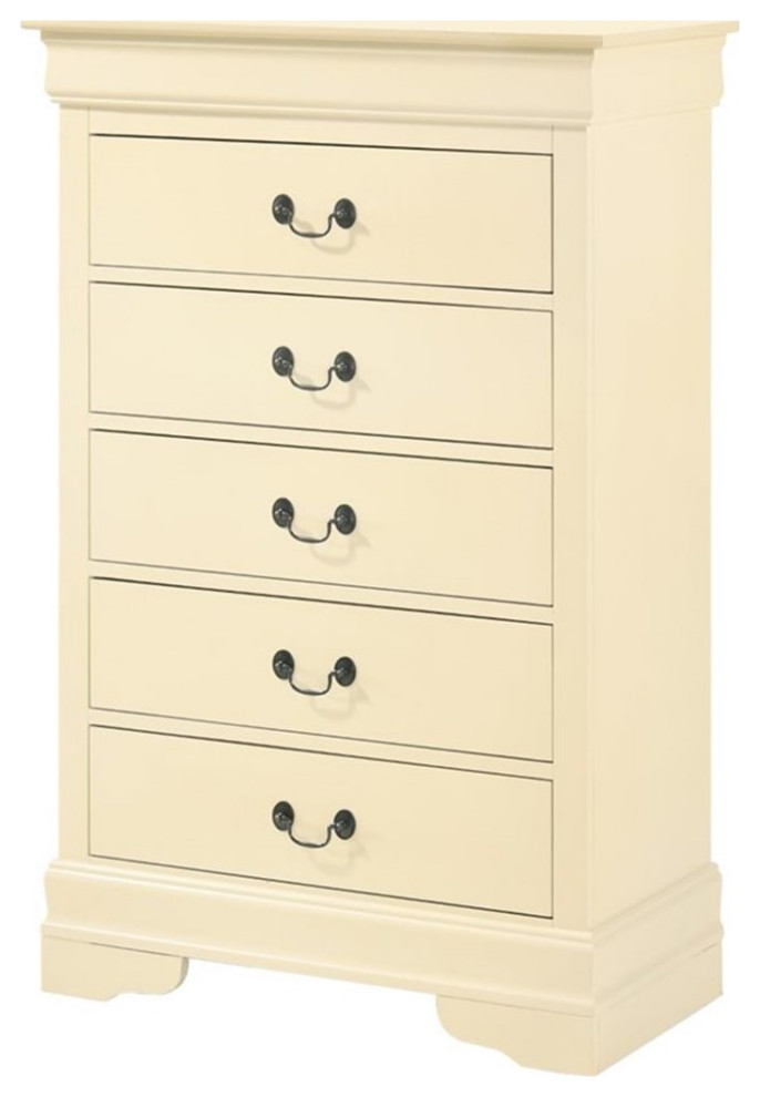 Maklaine Traditional Engineered Wood 5 Drawer Chest in Beige