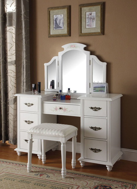 Acme 90026 90027 Torian 3 PCs White Finish Vanity Set