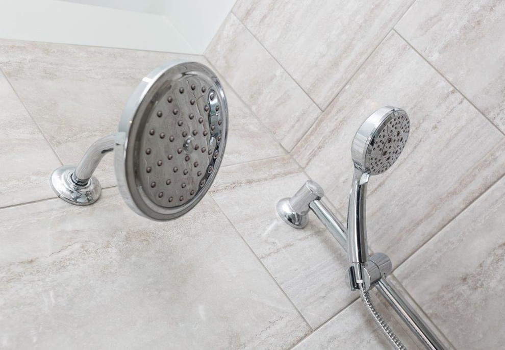 Example of a transitional bathroom design in Boston