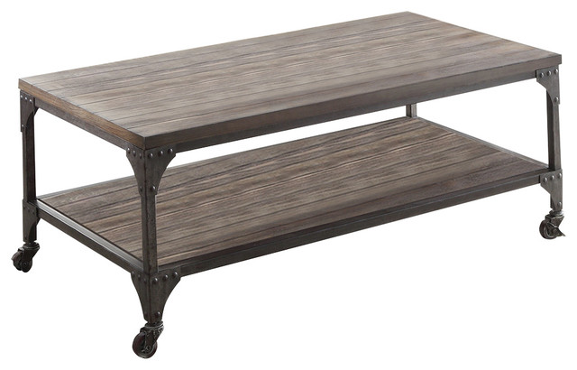 Acme Gorden Coffee Table With Casters In Weathered Gray Industrial Coffee Tables By Hedgeapple