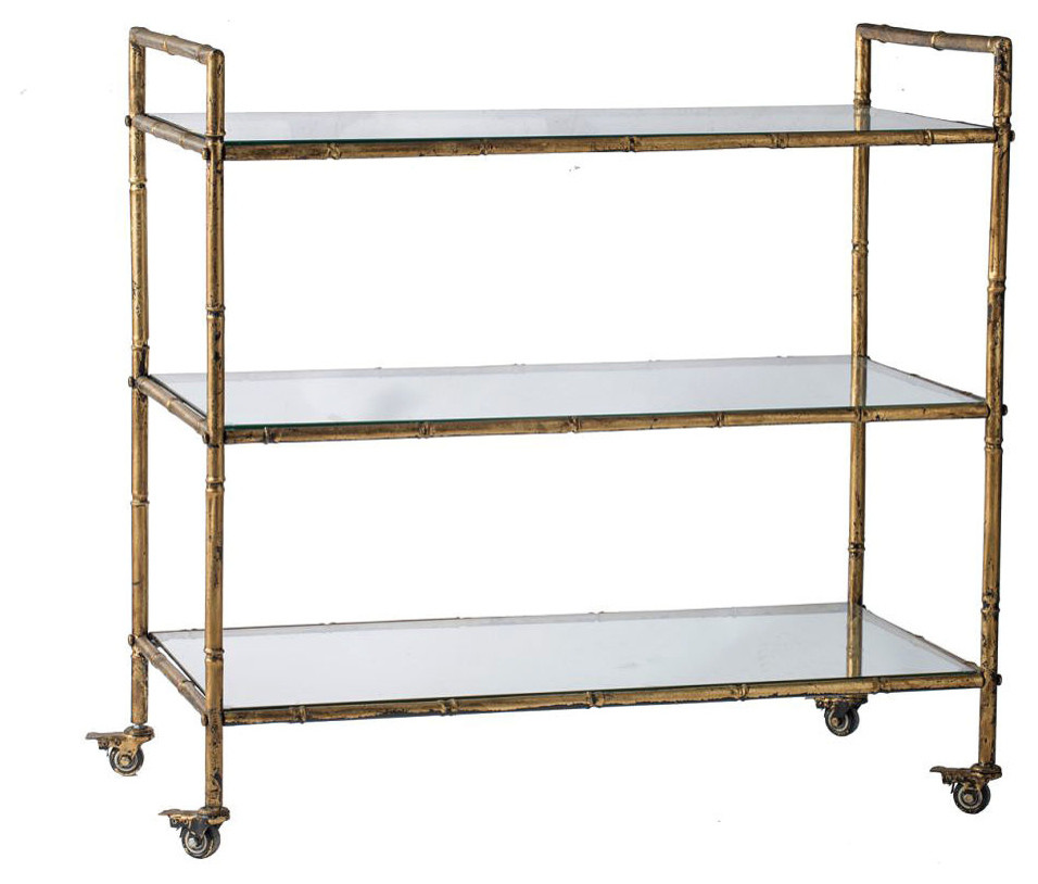 Metal Serving Cart w/ Glass Shelf 36x18x34"