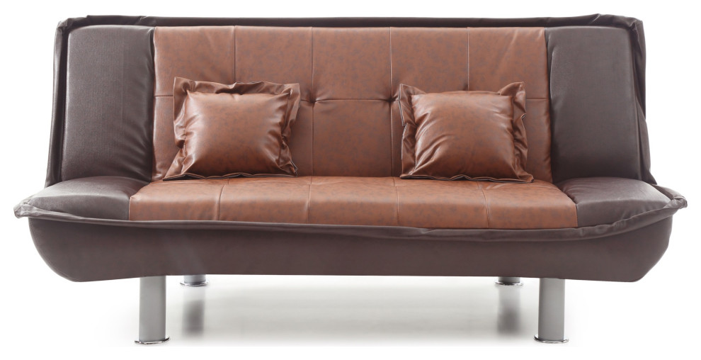 Burgundy and Brown Faux Leather Sofa
