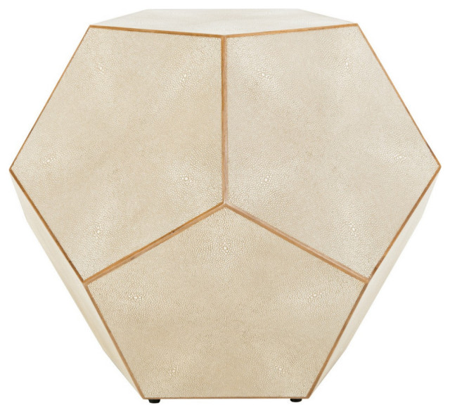 Docher Coastal Beach Ivory Grey Faux Shagreen Scalloped End Table