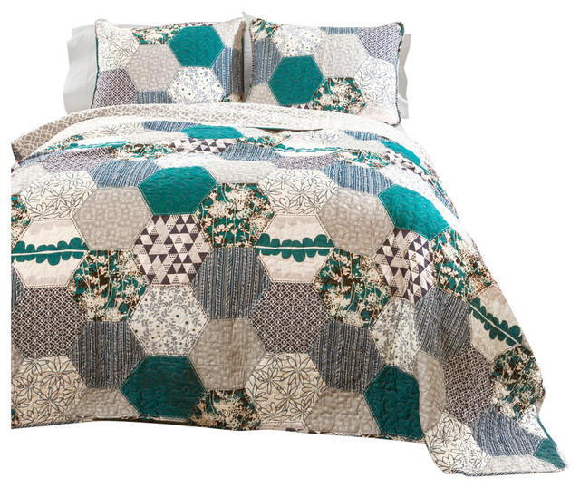 Briley Quilt Turquoise 3 Piece Set Contemporary Quilts And