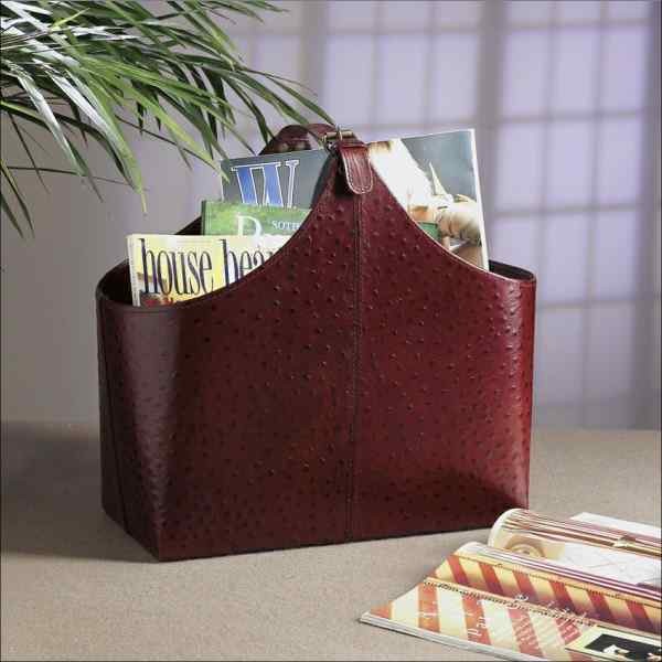 Brown Faux Ostrich Leather Magazine Holder
