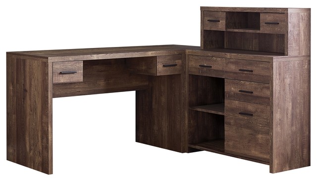 63 Brown Woodgrain L Shaped Office Desk And Storage Area In One