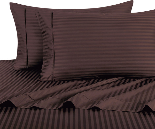 Attached Striped Waterbed Sheet Set, 300 TC, Queen Contemporary Sheet And Pillowcase Sets