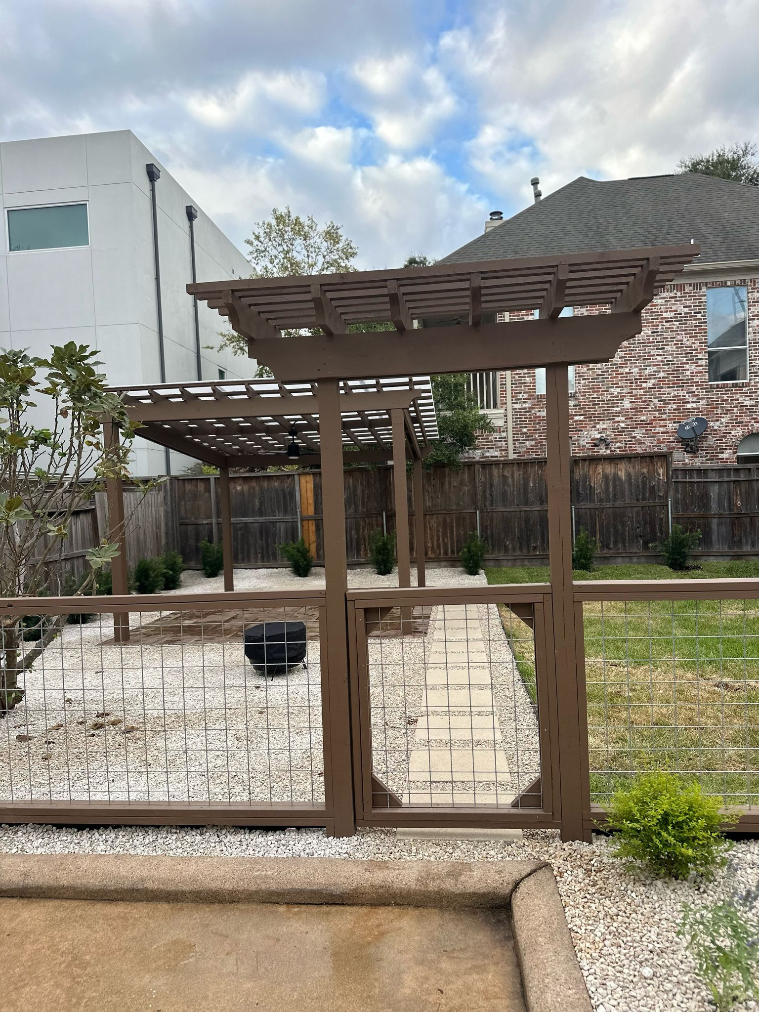 Beautiful stamped concrete patio with Pergola Cover on Haddon st!