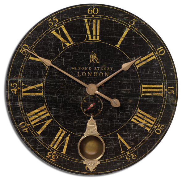 Black And Antique Gold Clock With Brass Details