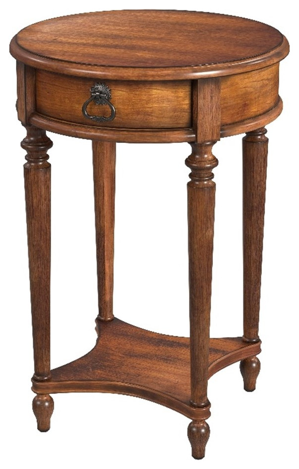 Bowery Hill Traditional Wood 1-Drawer Antique Cherry Brown Round Accent Table - Traditional ...