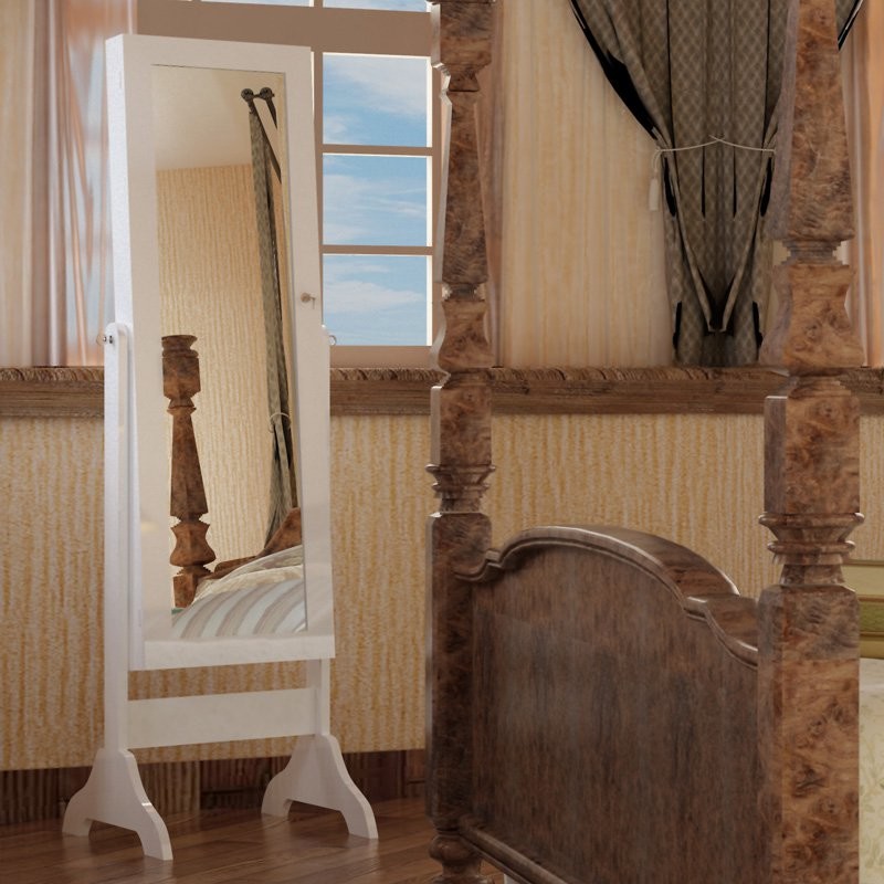 Full Length Adjustable Armoire Mirror with Storage - White - NA-9076