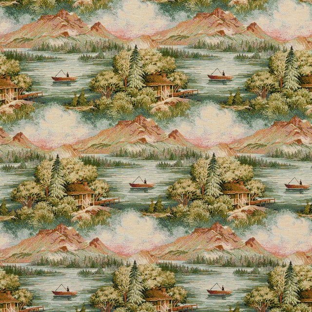 Cabin In The Wilderness Woven Novelty Upholstery Fabric By The Yard