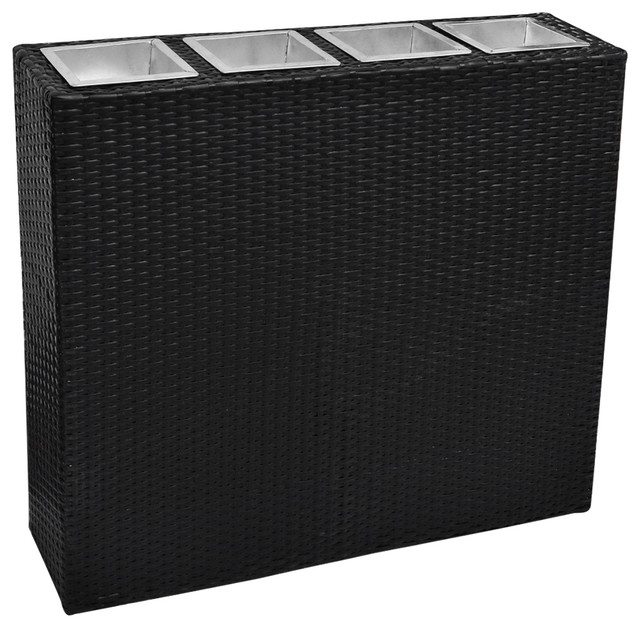 vidaXL Garden Rectangle Rattan Planters Set, Black