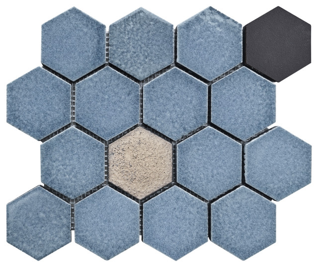 Lugo 12.1x10.43, Blue Lava Stone Mosaic Floor & Wall Tile, 7.83ft/case, Box of 9