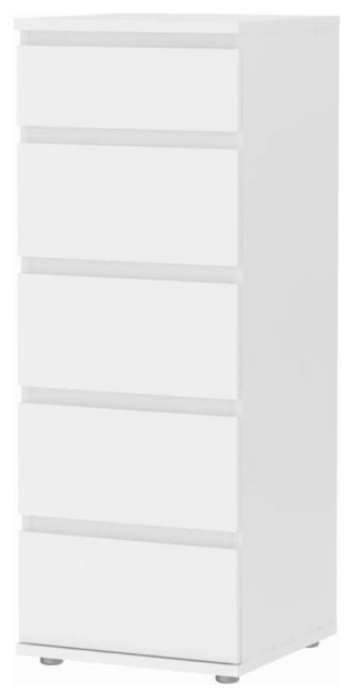 Aurora 5 Drawer Narrow Chest White Aurora 5 Drawer Narrow Chest White