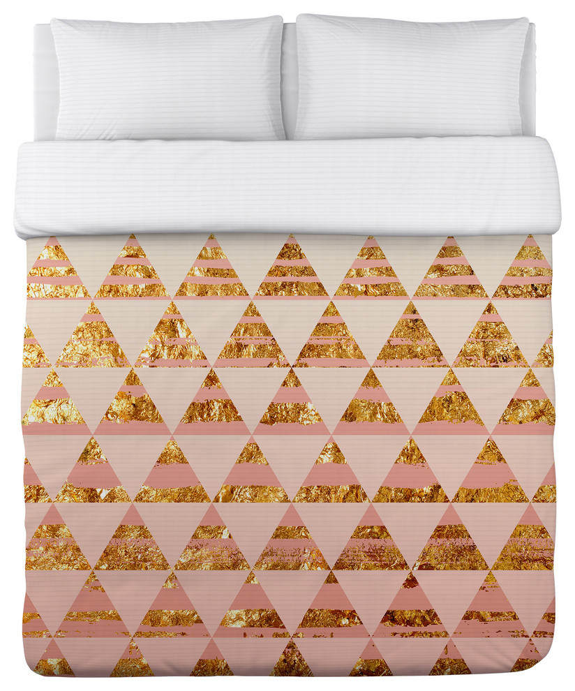 Ombriangle Pink Cream Gold Duvet Cover, Queen Contemporary Duvet