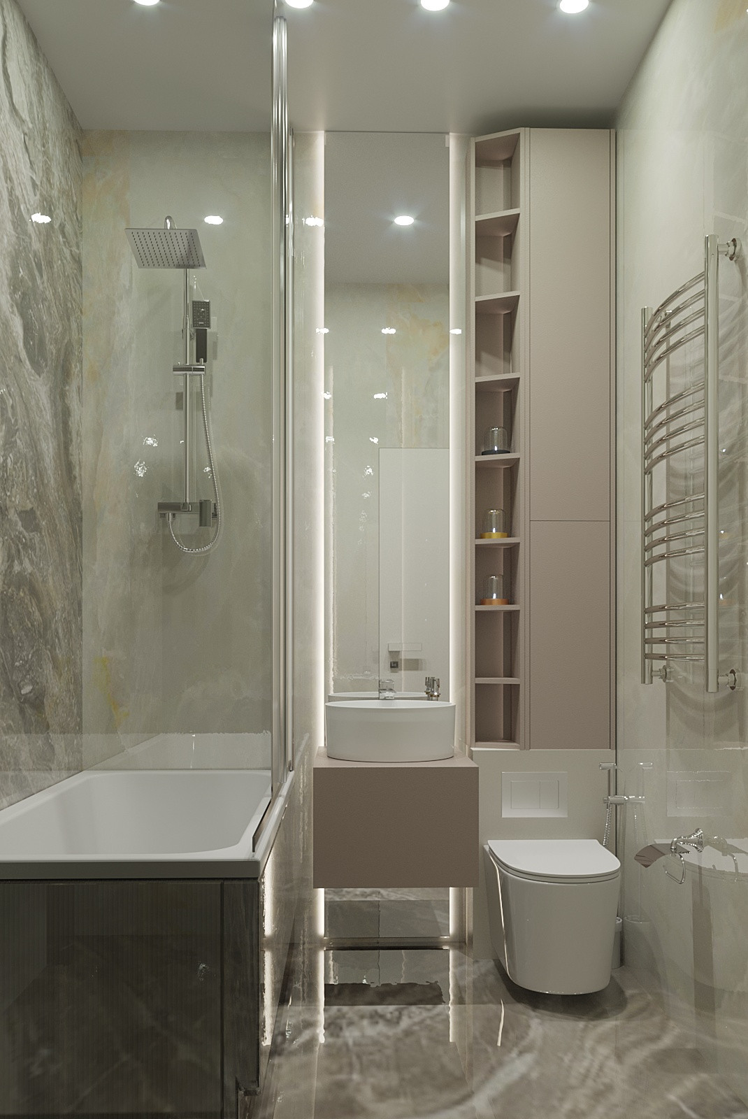 современные ванные душевые