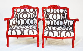 Red Armchairs with Cotton Geometric by Name Design Studio eclectic-armchairs-and-accent-chairs