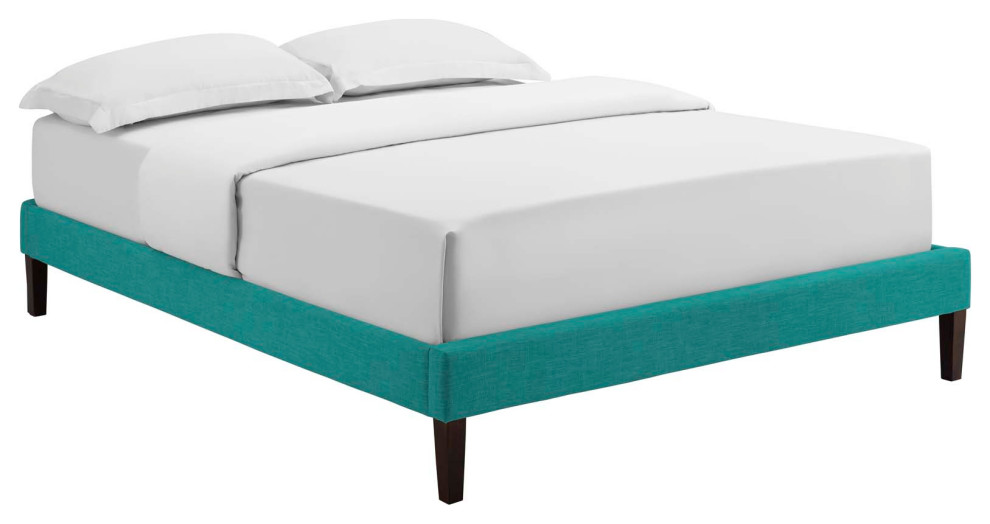 Tessie King Fabric Bed Frame With Squared Tapered Legs, Teal