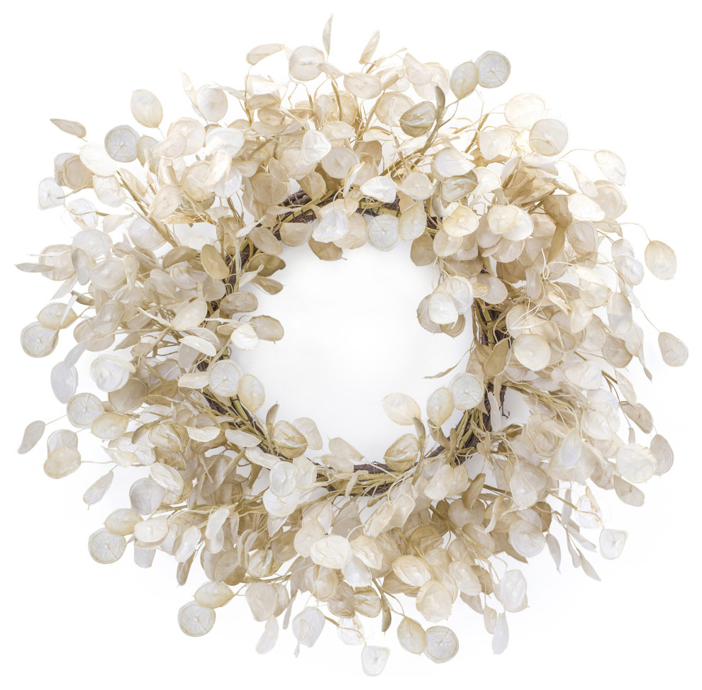Silver Dollar Wreath 33"D Fabric Traditional Wreaths And Garlands