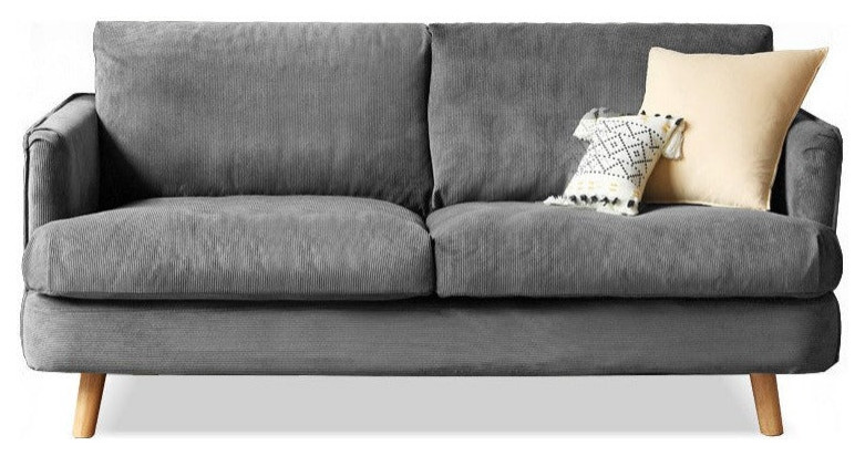 Small Down Filled Sofa, Corduroy-Cement Gray Double Sofa 59.1x35.4x32.7"