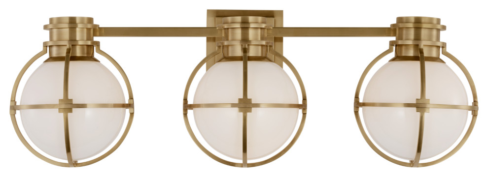 Gracie Triple Sconce in Antique-Burnished Brass with White Glass