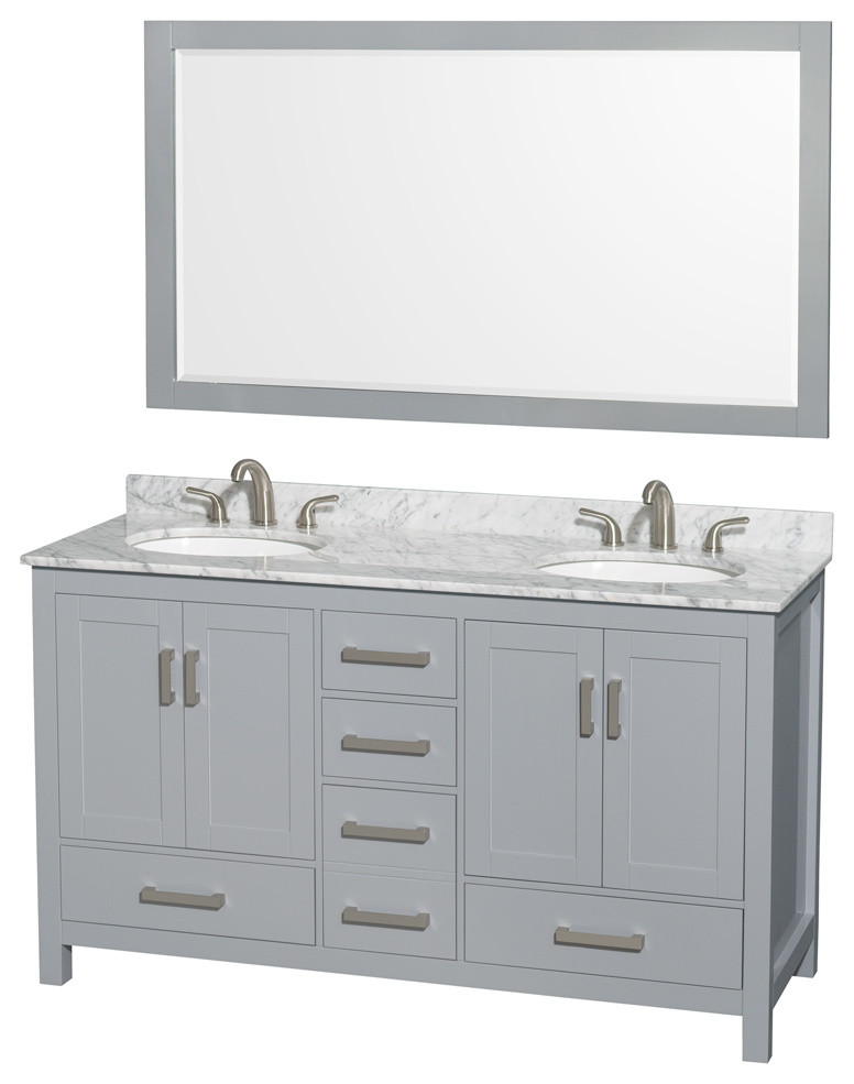 Sheffield Double Bathroom Vanity With Mirror, 60" Transitional