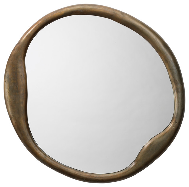 Organic Round Mirror Antique Brass