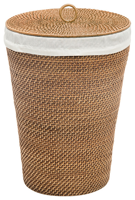 Laguna Round Rattan Hamper With Liner Compact Size Honey Bown Laguna Round Rattan Hamper With Liner Compact Size Honey Bown