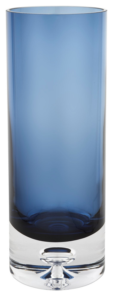 Midnight Blue Galaxy European Mouth Blown Lead Free Crystal Cylinder Vase 10.5"