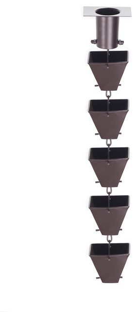 8 Foot Medium Black Square Aluminum Cups Rain Chain with Installation Kit