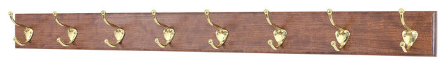 Solid Cherry Wall Coat Rack, Brass Hooks, 41