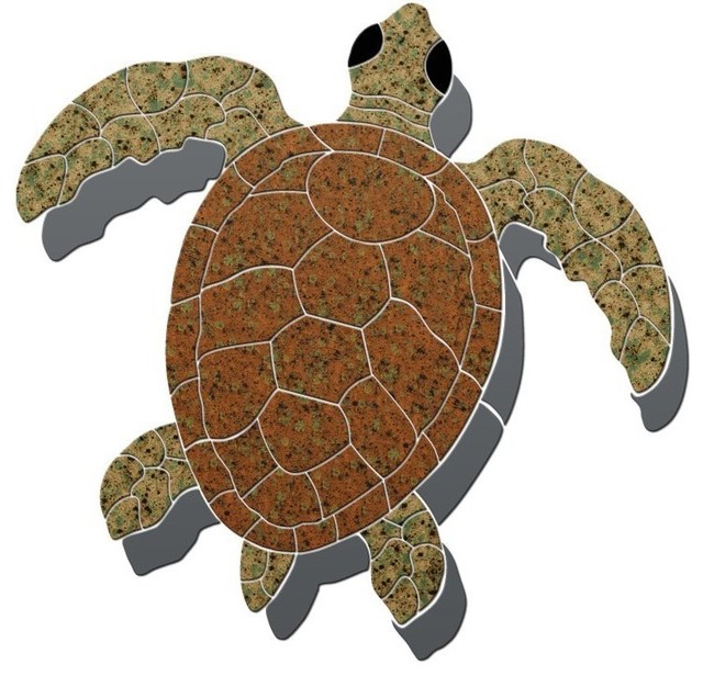 Sea Turtle 1 Ceramic Swimming Pool Mosaic - Beach Style - Accent Trim