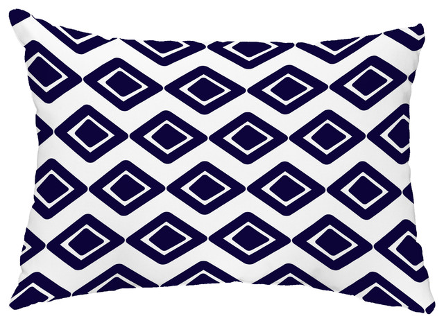Diamond Jive 1 14"x20" Blue Abstract Decorative Outdoor Pillow, Navy Blue