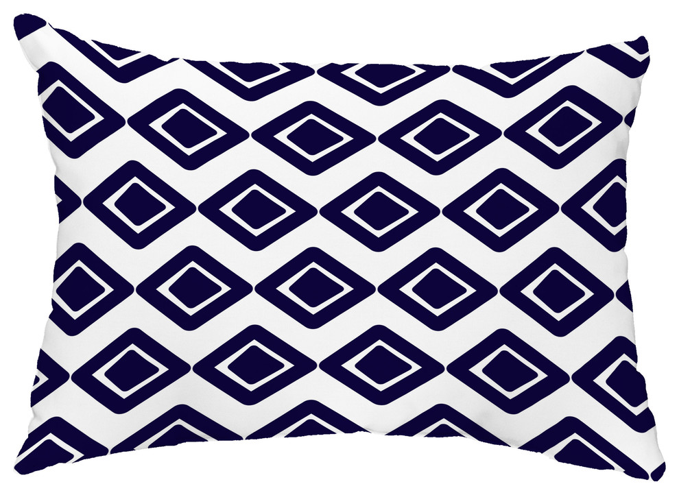 Diamond Jive 1 14"x20" Blue Abstract Decorative Outdoor Pillow, Navy Blue