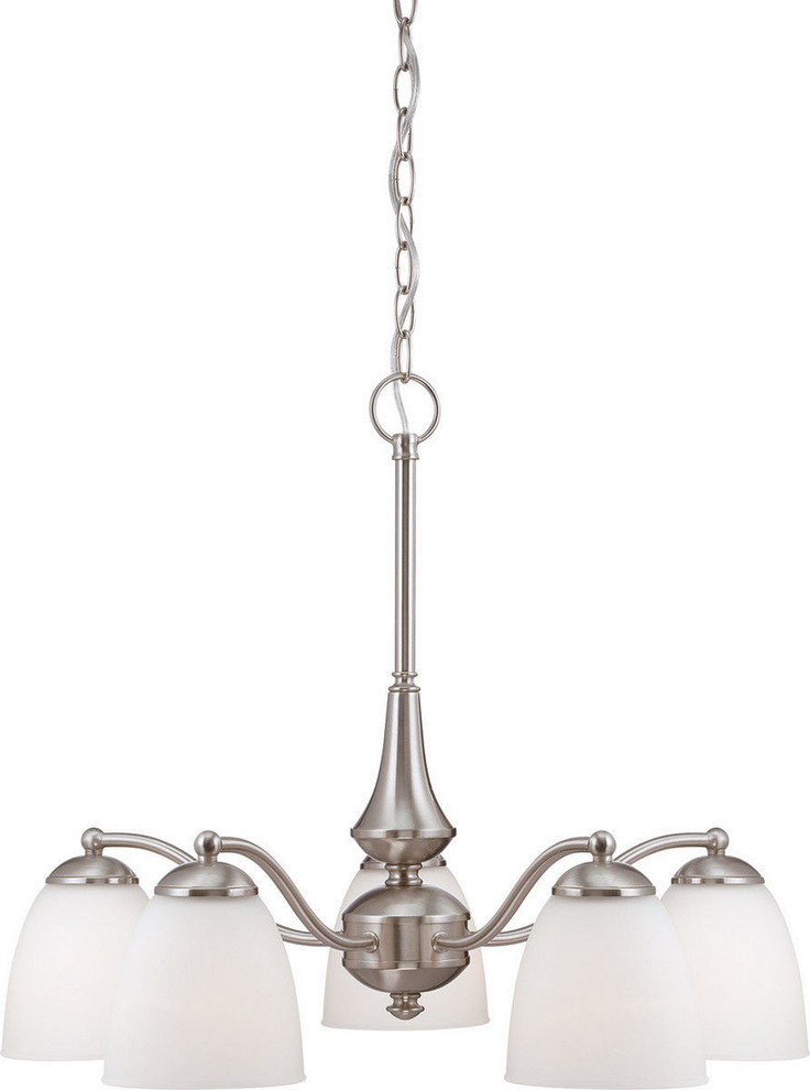 Patton 5 Light LED Brushed Nickel And Frosted Glass Chandelier