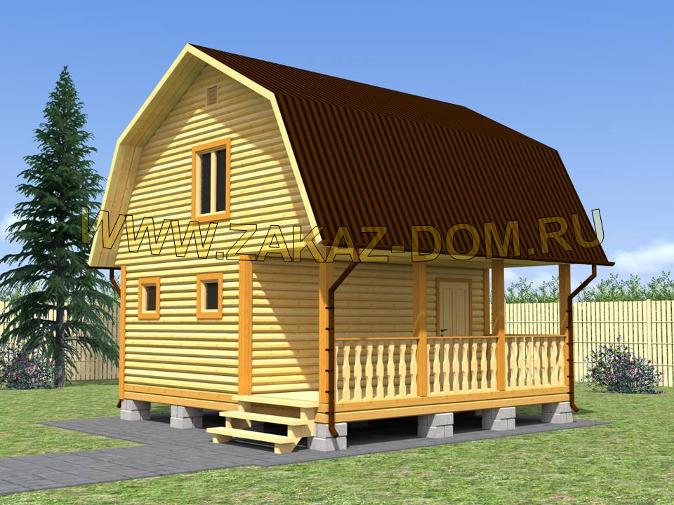 Проект бани с мансардой из бруса (6х6 м) : 2Б-3