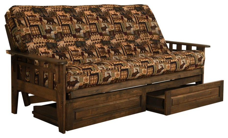 Tucson FrameRustic Walnut FinishPeter'S Cabin MattressStorage