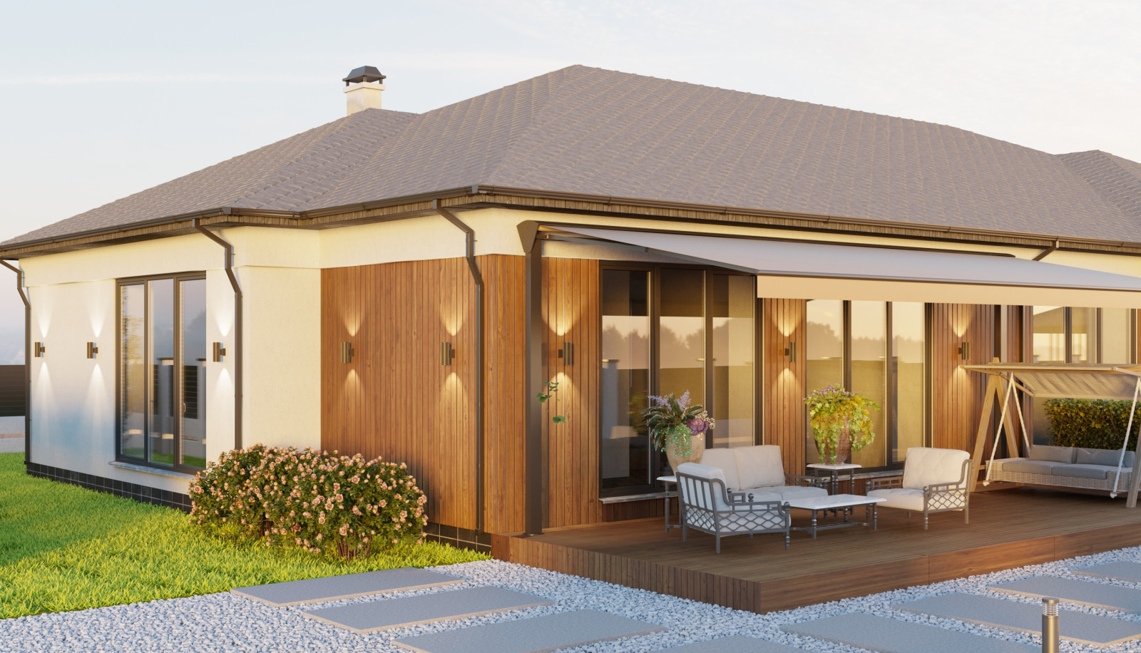 Современный одноэтажный дом 261м2