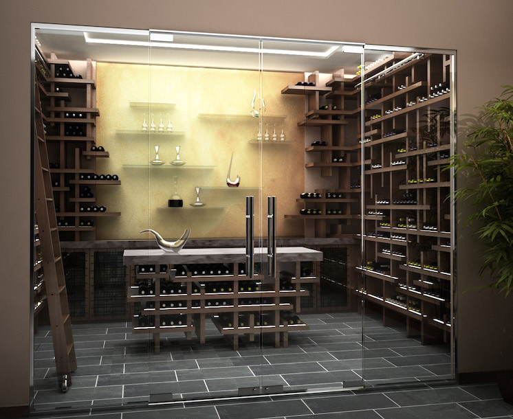 Design ideas for a contemporary wine cellar in Sussex.