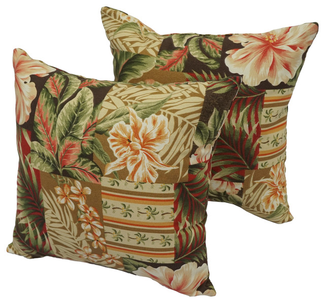 Blaziing Needles 17" Outdoor Throw Pillows, Green, Set of 2 Tropical Outdoor Cushions And