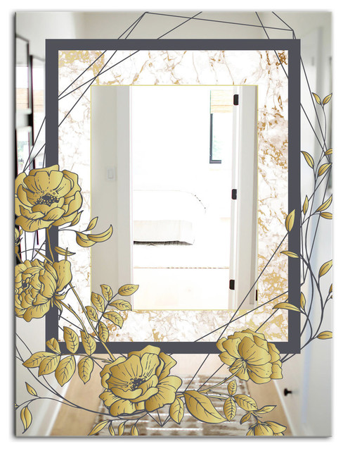 Designart Gold Botanical Blooming 3 Traditional Vanity Mirror Contemporary Bathroom Mirrors By Design Art Usa